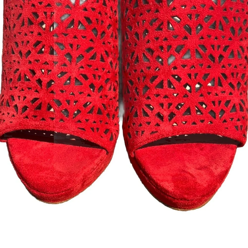 Aldo Suede Vizzola Vibrant Red Cutout Heels EUC 10